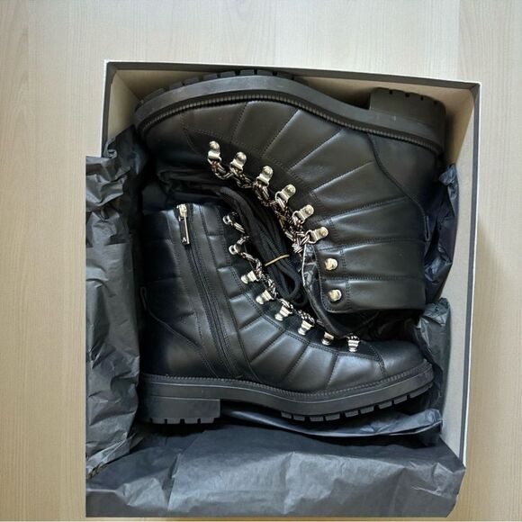 New In Box Aquatalia Leia Hiker Black Leather Boot With Dust Bag Size 8.5M - Picture 1 of 8